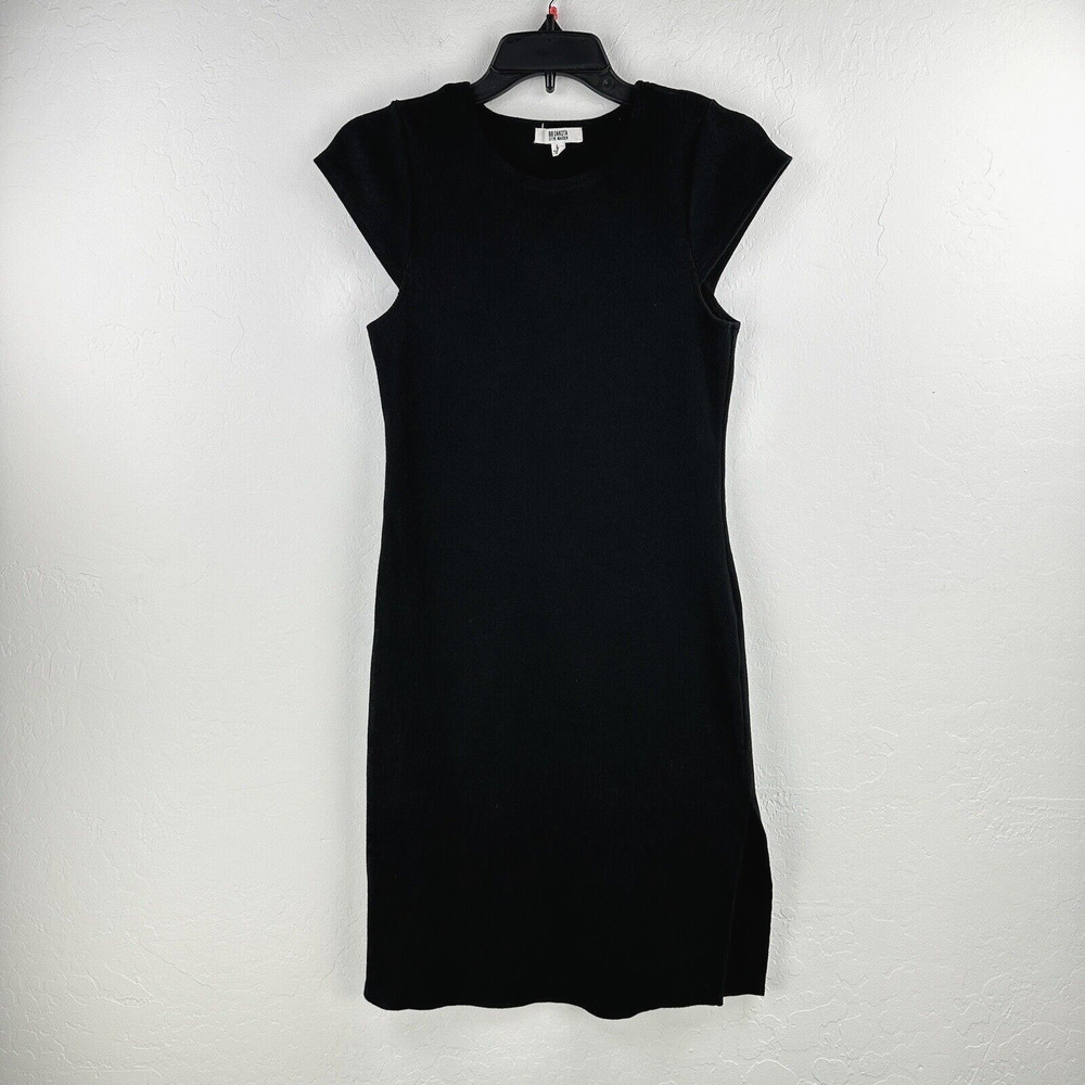 BB Dakota Steve Madden Dress Women's L Black Cap Sleeve Bodycon Ribbed Side Slit
